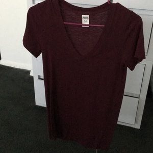 PINK Victoria Secret XS Burgundy V-neck T-shirt